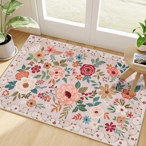 Miniatura 196 de DUKINO Alfombra de área de 6 x 9 pies, alfombra floral para sala de estar, ligera, antideslizante, lavable, alfombra de interior de pelo bajo
