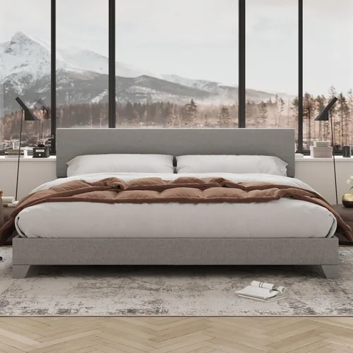 Miniatura 3 de Allewie Armazón de Cama de Plataforma Tamaño King con Cabecera Tapizada Ajustable, Listones de Madera Fuertes, Base de Colchón de Servicio Pesado