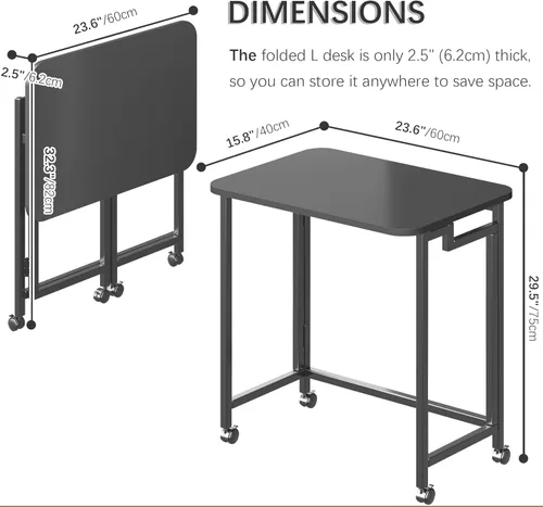 Miniatura 3 de 4NM Escritorio de computadora rodante móvil pequeño de 23.6", mesa carrito plegable para laptop con ruedas, escritorio de oficina portátil para Todo