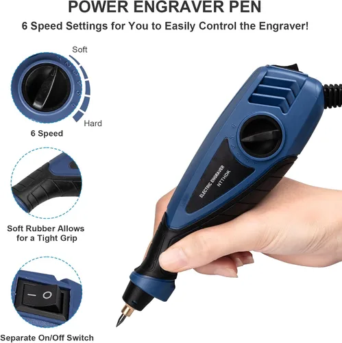Miniatura 5 de Bolígrafo de grabado de 25 W, herramienta de grabado de potencia de 6 velocidades, bolígrafo grabador de mano con brocas de acero de carburo