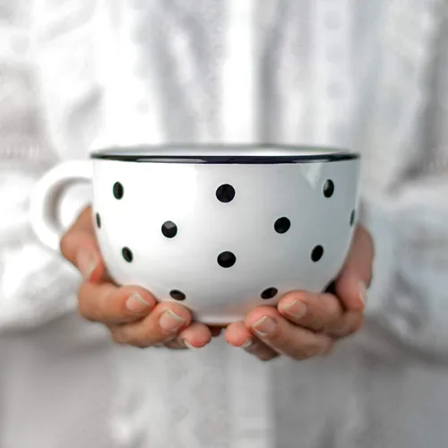 Miniatura 11 de City to Cottage Taza de cerámica hecha a mano con diseño de lunares morados y blancos, taza única extra grande de 17.5 onzas / 16.9 fl oz de Púrpura