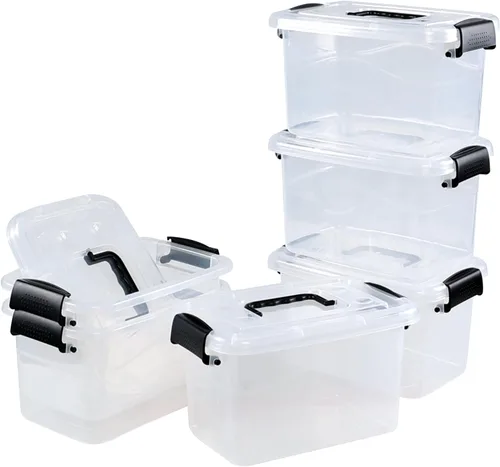 Miniatura 2 de Caja de almacenamiento de plástico de 6 cuartos de galón con asa, contenedor de cierre transparente con tapas, 6 paquetes