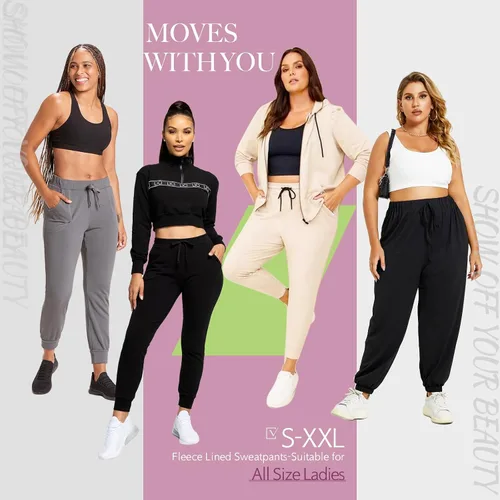 Miniatura 3 de NEW YOUNG Paquete de 3 pantalones deportivos con forro polar para mujer, pantalones deportivos con bolsillos para entrenamiento, yoga