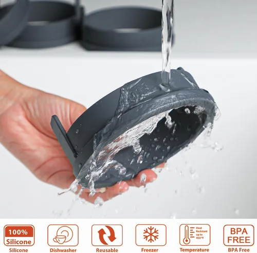 Miniatura 6 de Webake Anillos de silicona para muffins ingleses de 4 pulgadas, antiadherentes, tamaño estándar, anillos para huevos, sin BPA, juego de 4 Gris