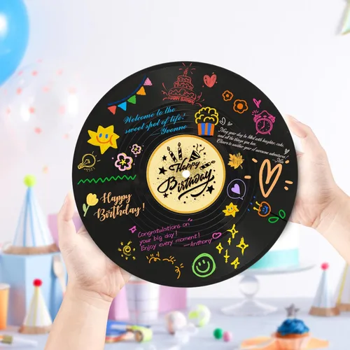 Miniatura 8 de Disco de vinilo Decoraciones de feliz cumpleaños Libro de invitados alternativos, decoración de feliz cumpleaños, suministros de fiesta, regalos