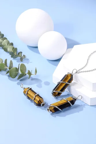 Miniatura 2 de Top Plaza Collar con colgante de piedra de cristal curativo para mujeres y hombres, collares de piedras preciosas naturales envueltos en alambre
