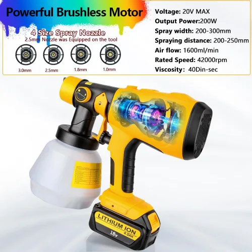 Miniatura 4 de Pulverizador de pintura compatible con batería DEWALT 20V MAX, pistola de pintura eléctrica HVLP inalámbrica con 3 patrones de pulverización y 4