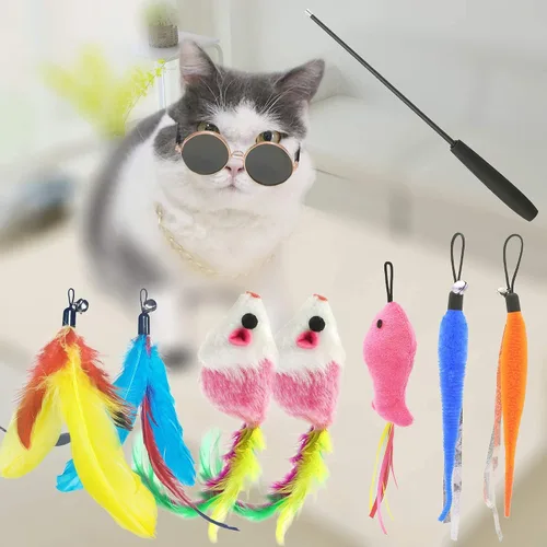 Miniatura 4 de ZPH Juguetes para gatos, paquete variado de plumas interactivas para gatos, varita y gatito, incluye juguete de ejercicio para gatos, ratón, gusanos
