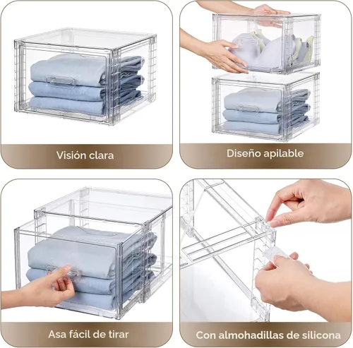 Miniatura 6 de Vtopmart - Paquete de 4 unidades de cajones de almacenamiento apilables transparentes de 18QT, organizadores de armario de fácil montaje