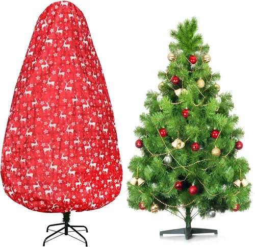 Onesing Bolsa de almacenamiento para árbol de Navidad de 9 x 6 pies, cubierta roja para árbol de Navidad a prueba de polvo para almacenamiento