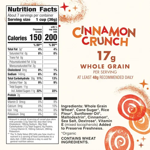 Miniatura 2 de Cascadian Farm Cereal de crujido de canela orgánico, cereal de grano entero, 9.2 oz