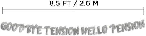 Miniatura 4 de Cartel plateado con purpurina preencordada de Goodbye Tension Hello Pension – Divertidas decoraciones de jubilación para hombres y mujeres