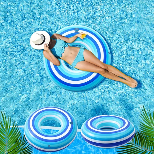 Miniatura 6 de Flotadores inflables gigantes de 50 pulgadas con diseño de rayas azules en forma de dona, flotadores de piscina para adultos, juguetes