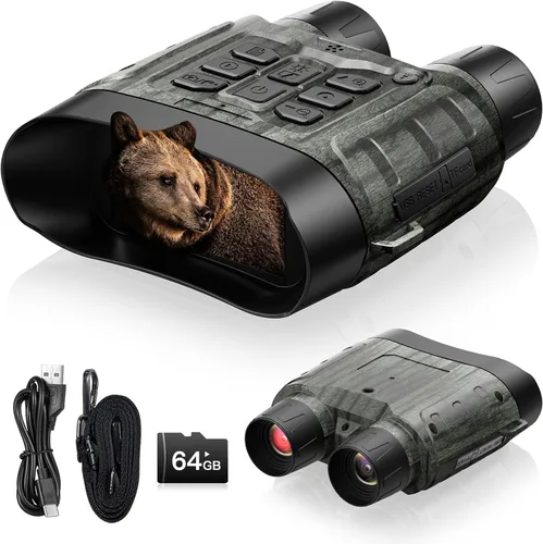 Gafas de visión nocturna, prismáticos de visión nocturna de 112 MP para adultos, visión nocturna digital infrarroja 4K con tarjeta de 64 GB, grado