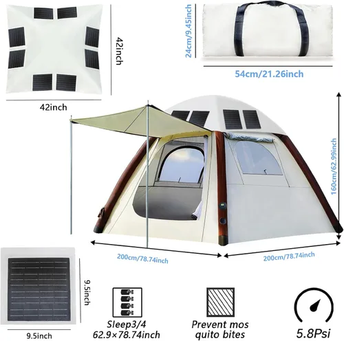Miniatura 2 de Automatic Inflatable Tent with Air Pump, Family Tents for Camping, Windproof Waterproof 3 Person Tent, Easy Set Up in 2-3 Min, Camping Essentials