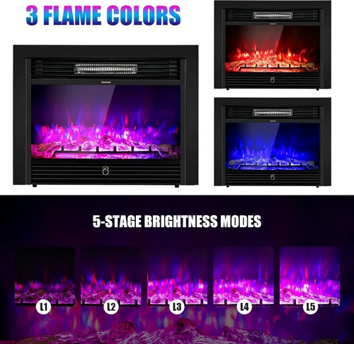 Miniatura 3 de RELAX4LIFE Insertos de chimenea eléctrica de 28.5 pulgadas, calentador de chimenea empotrado en la pared y en la pared con 3 colores de llama, 5