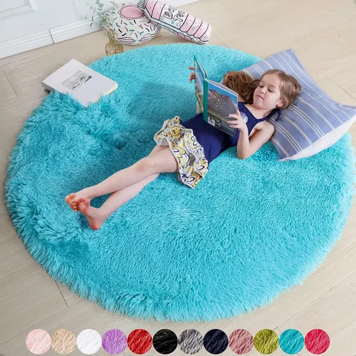 Miniatura 53 de Amdrebio Alfombra Redonda Azul Marino Oscuro de 4 Pies para Habitación de Niños Dormitorio, Alfombras de Área Circulares de Felpa Shag Esponjosa