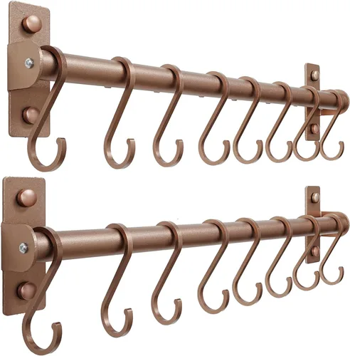 Miniatura 10 de Dseap Soporte Colgante para Utensilios de Cocina, Estante para Ollas y Sartenes Montado en la Pared, Riel de Cocina con 8 Ganchos para Colgar Dorado