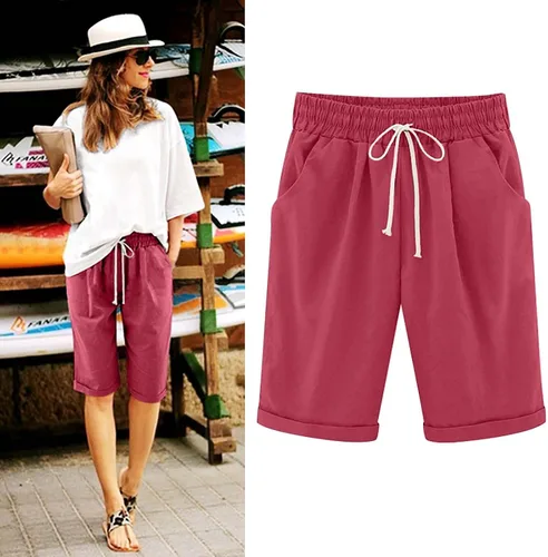Miniatura 26 de Pantalones cortos sólidos con control de barriga, casuales, con cordón, cómodos, para mujer, pantalones cortos ligeros de verano para correr 2023