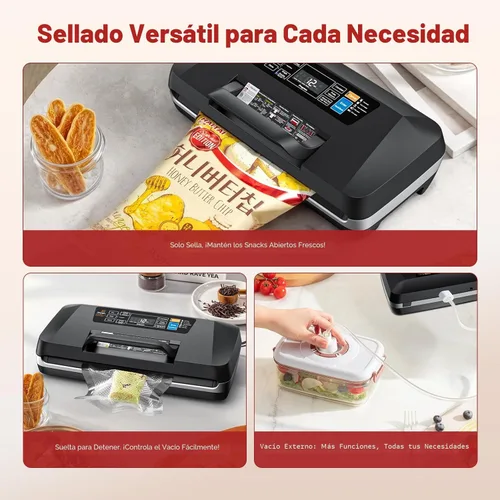 Miniatura 7 de Vacuum Sealer Machine, Upgraded 230W 95KPa 10-in-1 Food Sealer with Double Heat Seal for Dry Moist Food, Easy-Lock Handle, Hose, Built-in Cutter and