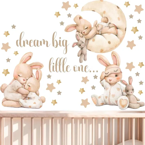 Miniatura 10 de Adhesivos de pared rosa con conejos para guardería - Decoración de pared de conejo para habitación de bebé niña, adhesivos de animales para sala