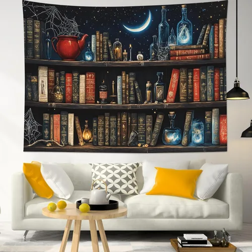 Miniatura 24 de LB Tapiz de cielo nocturno, luna llena en el mar, tapiz para colgar en la pared, tapiz de nube blanca de fantasía, tapiz de acuarela, arte de pared