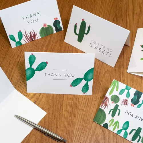 Miniatura 5 de Gooji Tarjetas de agradecimiento de cactus de 4 x 6 (paquete de 36 unidades, sobres blancos a juego), juego surtido, acuarela, gráficos coloridos