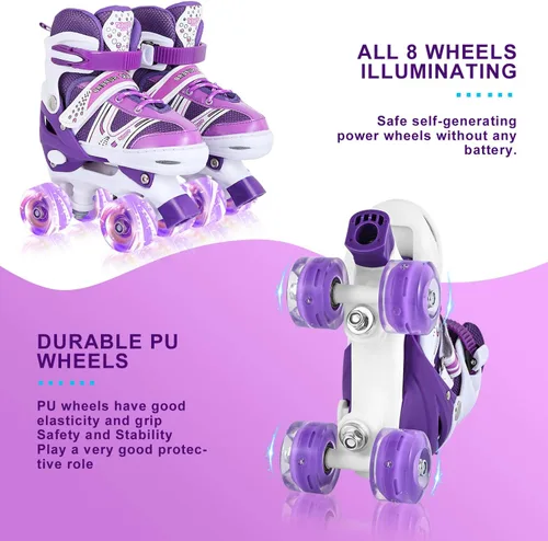 Miniatura 3 de Patines de ruedas para niños, tamaño ajustable, patines dobles con todas las ruedas, iluminan la diversión y la iluminación para niñas y niños