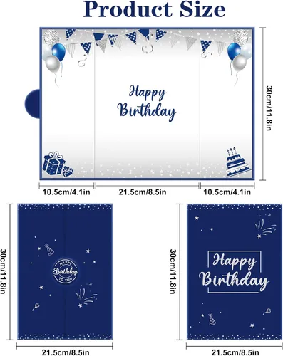 Miniatura 2 de Tarjeta decorativa grande de cumpleaños azul plateado para hombres y niños, libro de firmas, tarjetas gigantes, suministros de fiesta, libro