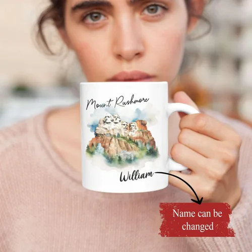 Miniatura 2 de Tazas de viaje con nombre personalizado Mount Rushmore National Memorial, tazas de viaje de cerámica personalizadas con diseño de lugar famoso