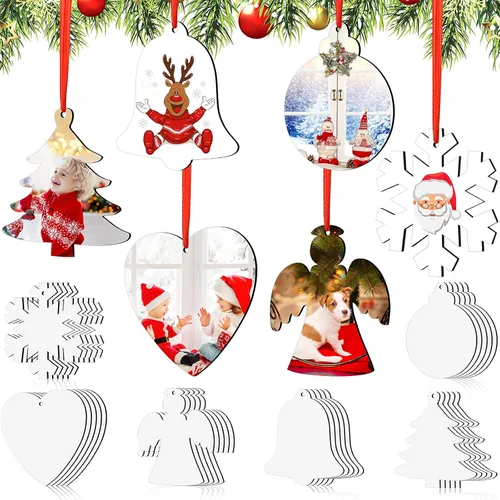 Miniatura 7 de 30 piezas de sublimación de Navidad en blanco de sublimación de doble cara MDF transferencia de calor en blanco colgantes personalizados de Navidad