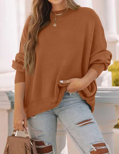 Miniatura 9 de ZESICA Women's 2024 Fall Casual Long Sleeve Crew Neck Side Slit Oversized Ribbed Knit Pullover Sweater Tops