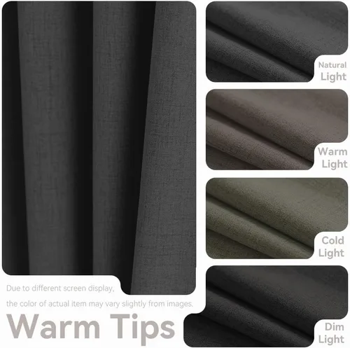 Miniatura 5 de Cortinas de lino libres de PFAS en negro de 63 pulgadas de largo, juego de 2 paneles, 100% cortinas opacas largas para dormitorio, sala de estar