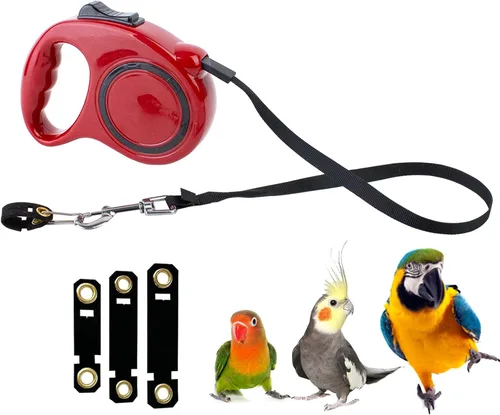 Miniatura 2 de Correa retráctil para pájaros, arnés antimordedura de 9.8 pies, arnés de loro ajustable con 3 tamaños de anillos de pie, arnés volador al aire libre