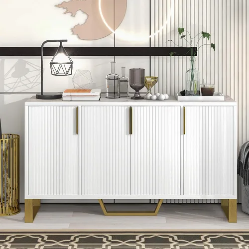 Miniatura 12 de Quarte Aparador moderno de lujo con cuatro puertas, asas y patas de metal y estantes ajustables, mesa consola de armario de cocina para sala