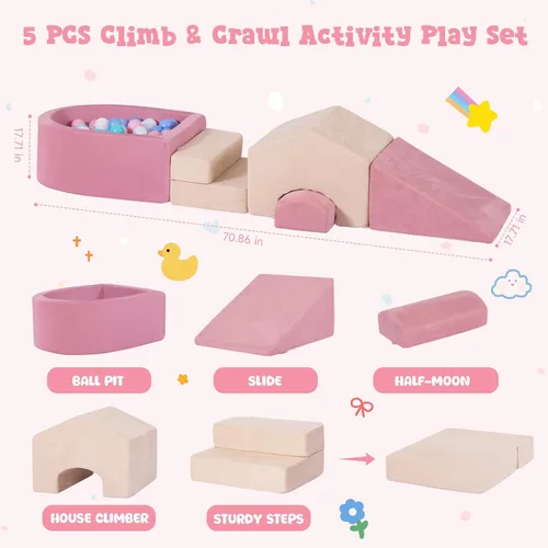 Miniatura 2 de STAOLENE 5 bloques de escalada de espuma para niños pequeños de 1 a 3 años, gimnasio Montessori para jugar en interiores con pozo de pelotas