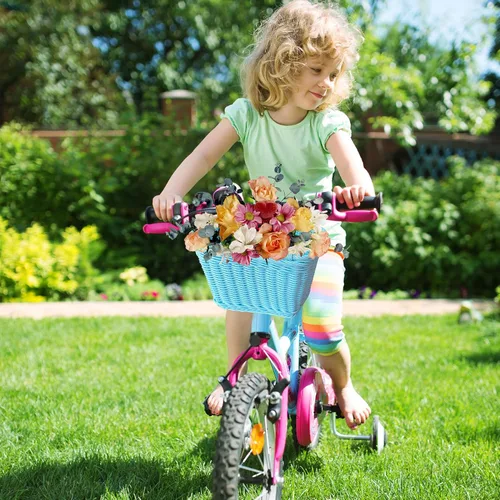Miniatura 4 de Cesta de bicicleta para niños y niñas, cesta de scooter para niños, bonita cesta cuadrada de mimbre para niños y niñas, manillar desmontable con Azul