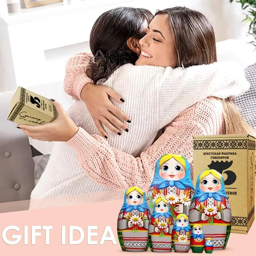 Miniatura 6 de AEVVV Juego de 7 muñecas rusas de anidación - Muñeca Matryoshka en vestido tradicional bielorruso - Muñeca rusa con acianos, espiguillas y flores