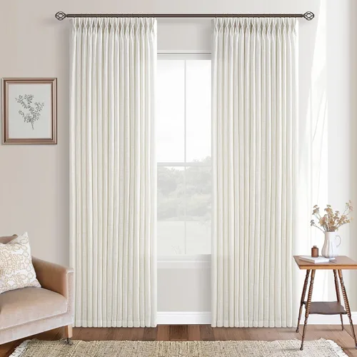 Miniatura 26 de TWODRAPES Cortinas de Lino Plisadas con Pinza Beige Blancas de 54 Pulgadas de Largo 2 Paneles para Comedor Cocina Dormitorio Plisadas Semi