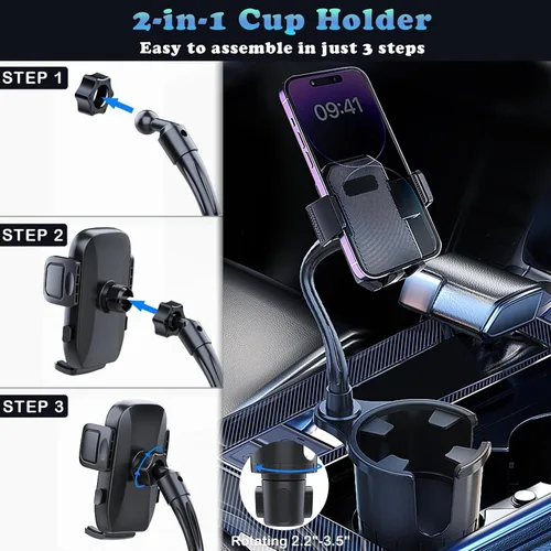 Miniatura 7 de Soporte para teléfono, 2 en 1 actualizado 2025 con base ajustable, cuello de cisne largo rotación de 360°, soporte para teléfono para automóvil, se