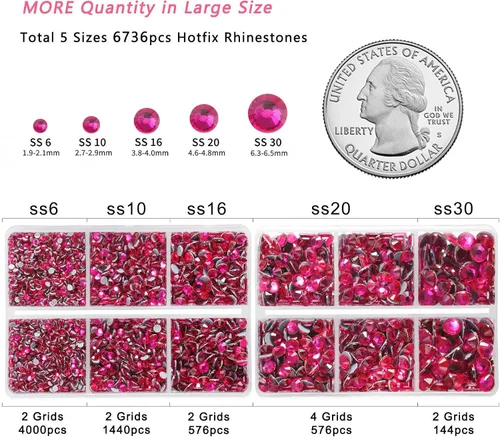 Miniatura 4 de 6736 piezas de diamantes de imitación termoadhesivos con parte trasera plana, diamantes de imitación rosa intenso para manualidades y ropa mezclados