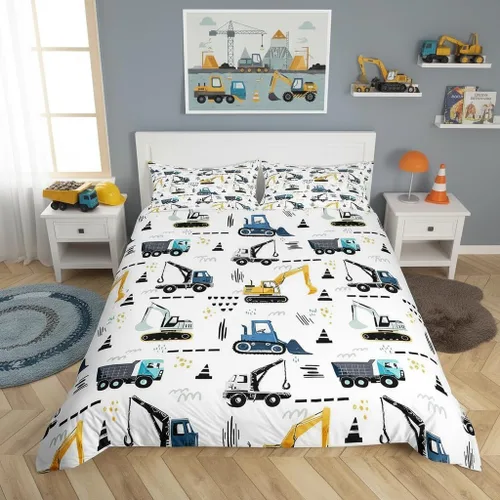 Miniatura 28 de Happy Camping - Juego de funda de edredón tamaño Queen, con temática de caravana de dibujos animados, estilo rústico, estilo granja, juego de ropa