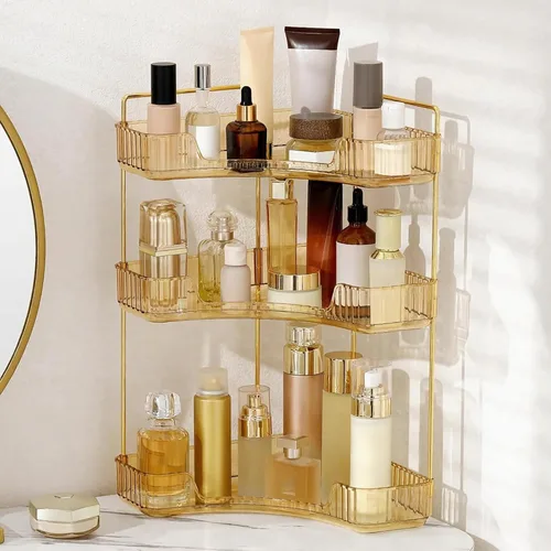 Miniatura 9 de INVSSENE Organizador esquinero para encimera de baño, bandejas organizadoras de tocador para mostrador, organizadores de maquillaje, bandeja de Azul