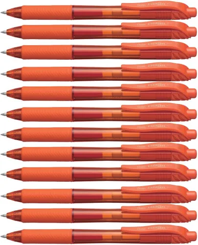 Pentel EnerGel-X - Bolígrafo retráctil de gel líquido (0.028 in), punta de metal, tinta naranja, caja de 12 unidades (BL107-F)