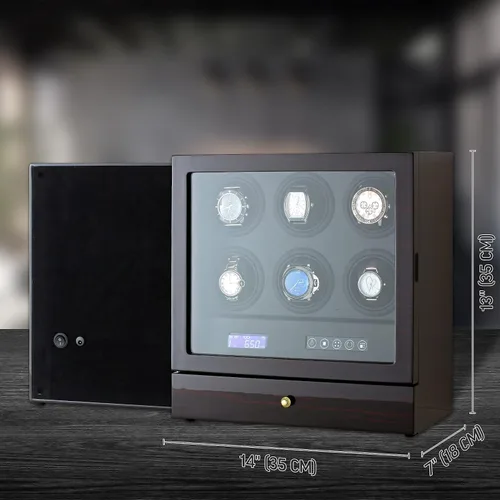 Miniatura 7 de Enrollador de reloj para relojes automáticos con cajón de almacenamiento, luz LED, pantalla LCD y control remoto (ébano + negro), Ébano + Negro