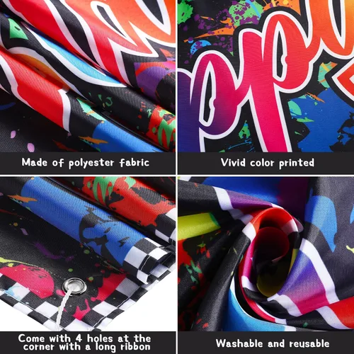 Miniatura 3 de Cartel de neón para decoración de cumpleaños que brilla en la oscuridad, fondo colorido de grafiti, suministros para fiesta, telón de fondo