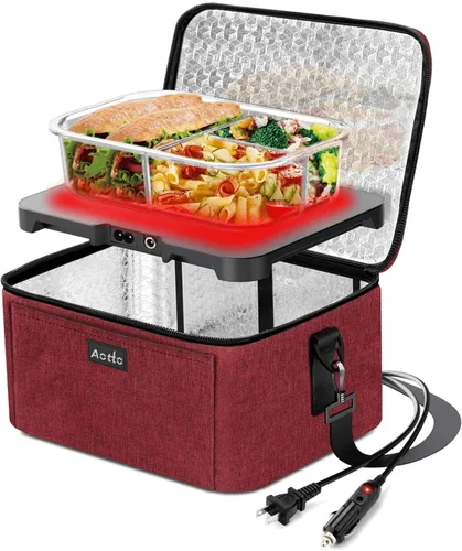 Miniatura 13 de Aotto Horno portátil, lonchera eléctrica, calentador de alimentos – 12 V/24 V/110 V 3 en 1 calentador de alimentos para coche – Fiambrera térmica