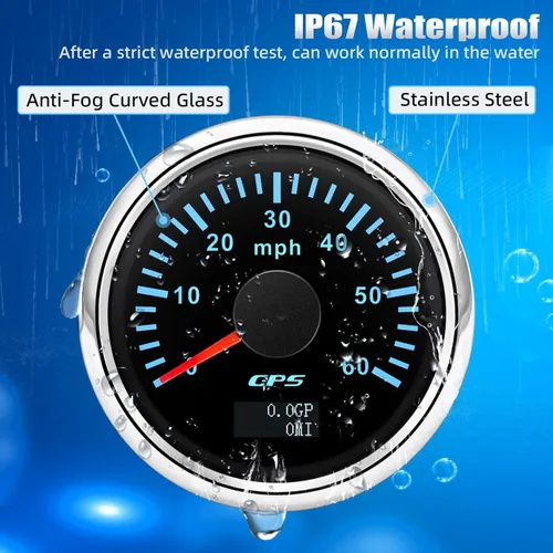 Miniatura 2 de ARTILAURA Velocímetro GPS de 52mm 2-1/6" para embarcaciones, 60 MPH, odómetro, 7 colores, impermeable, 9-32V, para AUTO, automóvil, marítimo (negro)