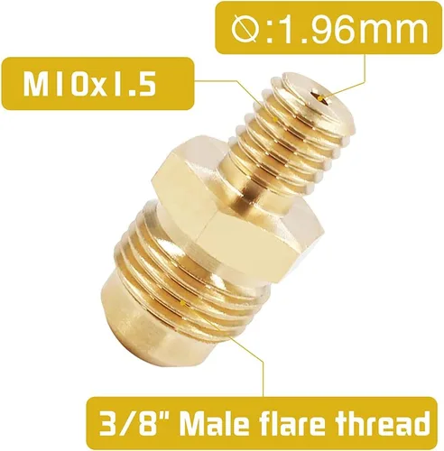 Miniatura 2 de MENSI Pulverizador de boquilla de chorro de gas propano de latón, orificio de 0.0772 pulgadas (0.0772 pulgadas) con destello macho de 3/8 pulgadas