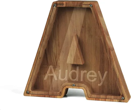 Miniatura 8 de Alcancía con nombre personalizado, 26 letras láser con texto personalizado, banco de monedas de madera, significado educativo, alcancía con nombre
